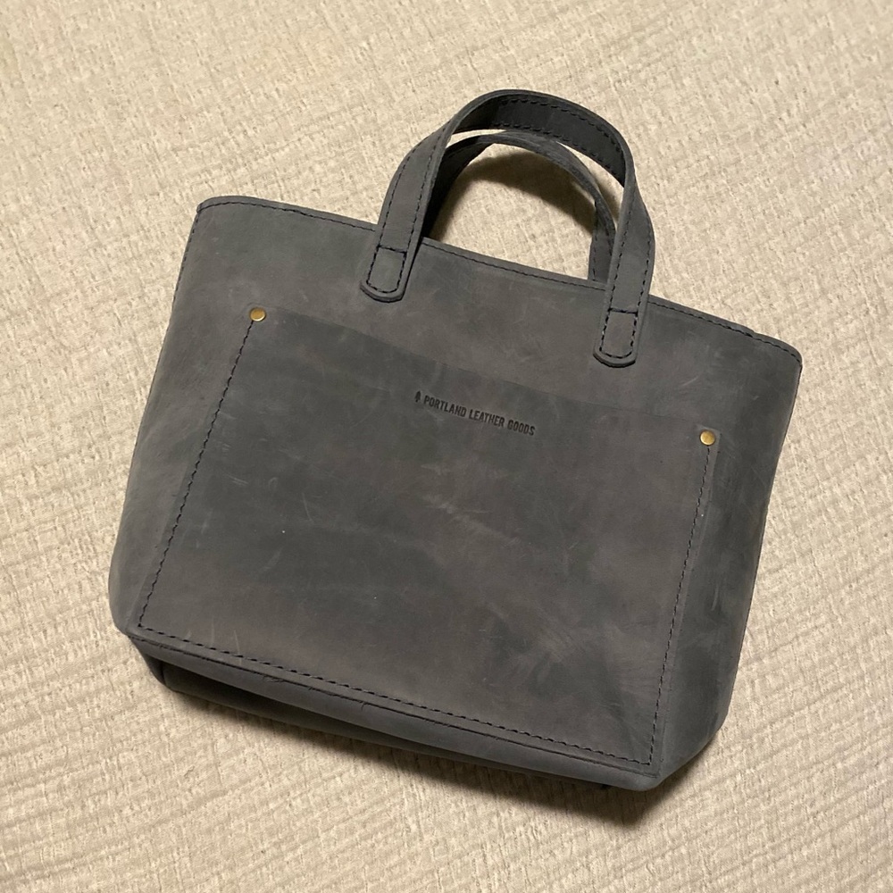 Portland Leather Storm Gray Zippered Mini Tote ✨brand new✨